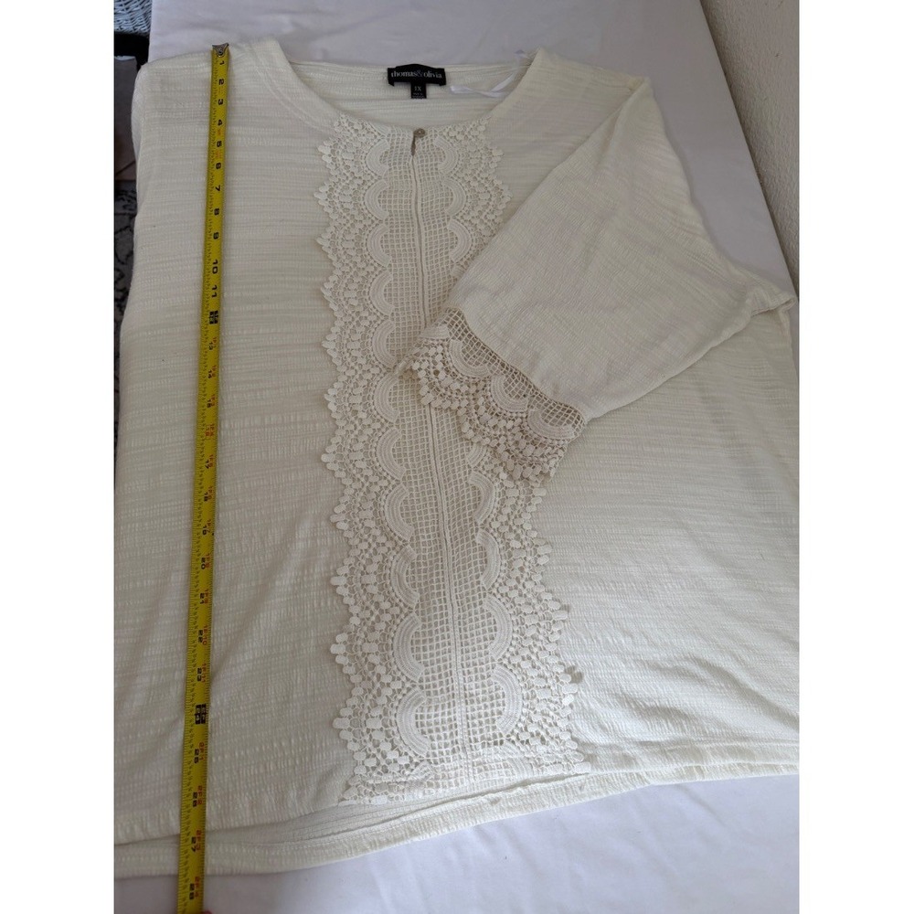 Thomas Olivia Plus‎ Size 1X Ivory Cream Lace Trim Boho Bell Sleeve Blouse Top - Picture 11 of 16